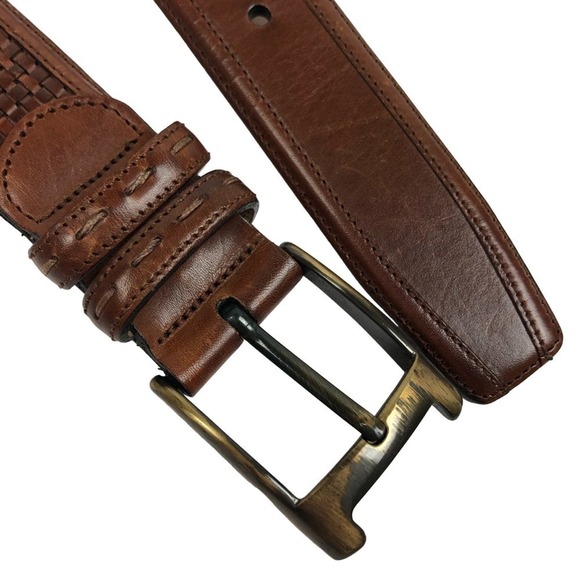 MEZLAN Parma Dama' Woven Leather Belt Brown 40 Men's - Picture 3 of 9